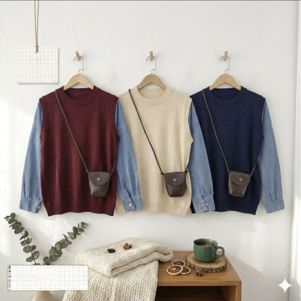 BUTIKCHA - ATASAN BLOUSE MIX JEANS FREE TAS LUCU PREMIUM KNIT WANITA KEKINIAN