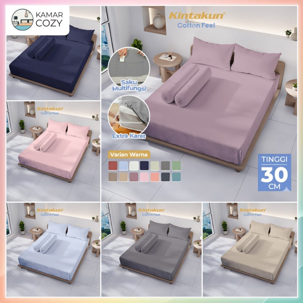 Kintakun - Sprei Cotton Fell Tinggi 30 cm Ukuran 120 x 200 | 160 x 200 | 180 x 300 | 200 x 200 | Sep