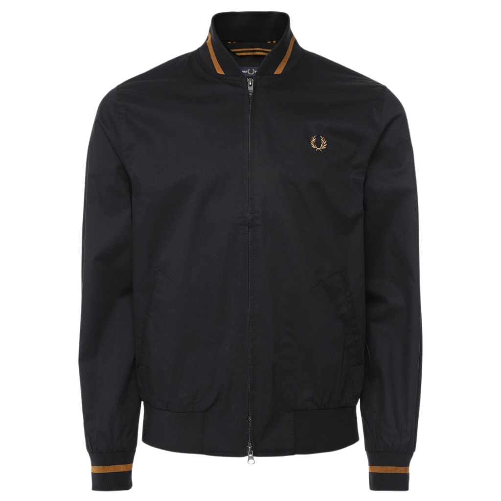 Fred Perry Yellow Tipped Black Bomber Jacket / Jaket Branded Original