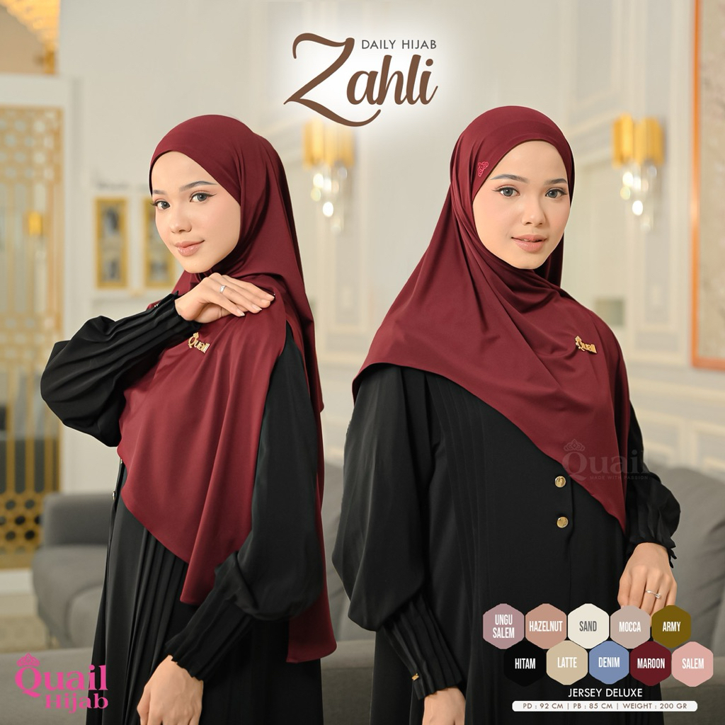 Hijab Zahli Jersey Deluxe Quail Hijab Khimar Instan Syari Panjang Adem Daily Wear