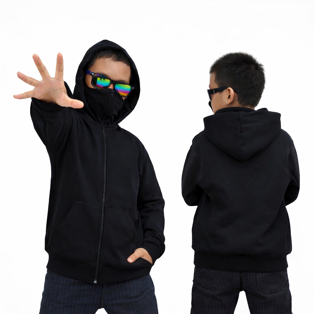 [TERBARU] Jaket Hoodie Balaclava Anak - Style Techwear Ninja Hacker Series Usia 6-10 Tahun