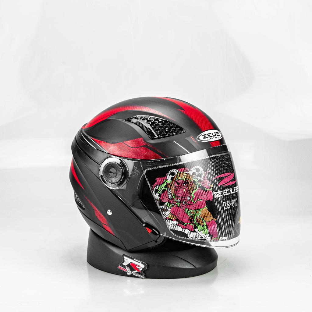 HELM MOTOR ZEUS 610 MBLK/0014 RED HELM IMPORT ORI SNI