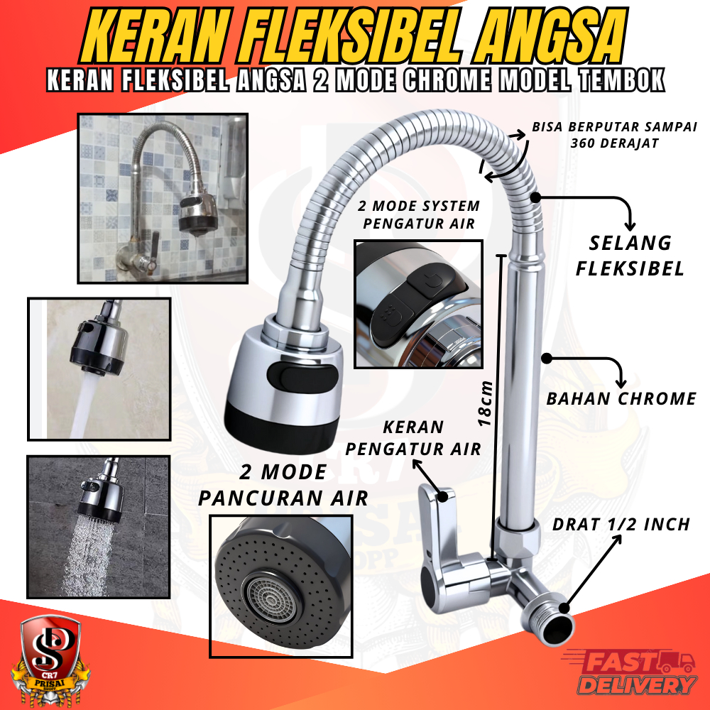 KRAN ANGSA AIR FLEKSIBEL WASTAFEL CUCI PIRING DAPUR CHROME TEMBOK / KRAN CUCI PIRING FLEKSIBEL ANGSA