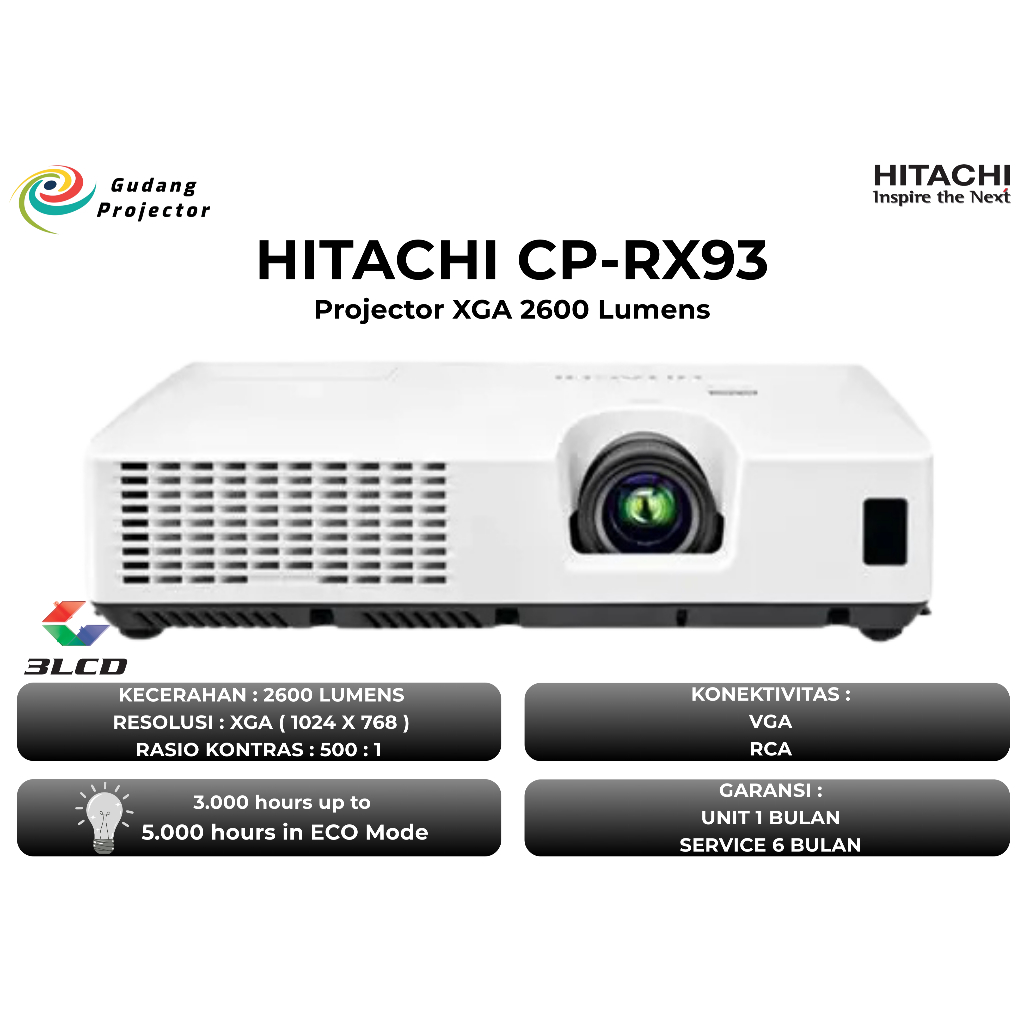 Proyektor Second Hitachi CP-RX93 2600 Lumens Gambar Terang Istimewa