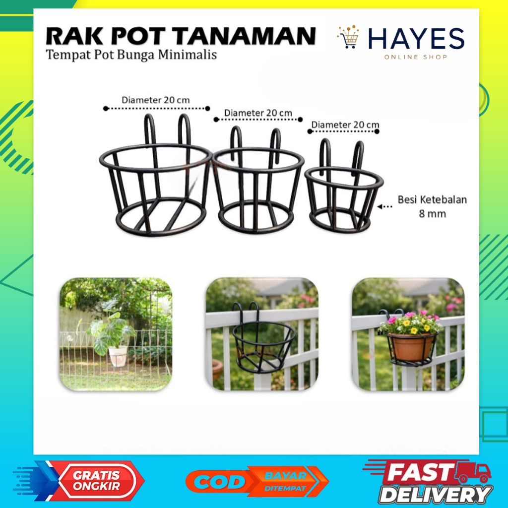 Rak Bunga Balkon Besi Gantung Minimalis – Rak Pot Tanaman Anti Karat untuk Dekorasi Rumah & Taman