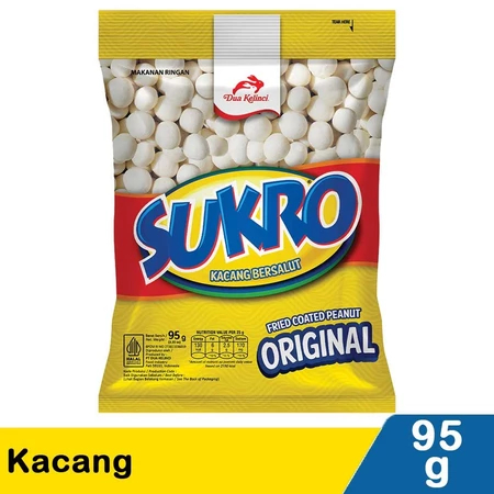 Kacang Sukro 2 Kelinci Fried Coated Peanut Original 95g Makanan Ringan Camilan Kacang Bersalut