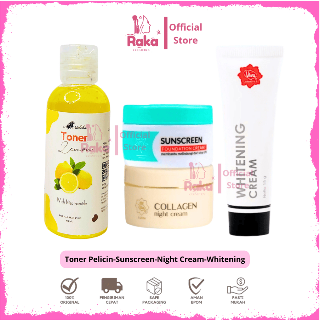 Paket Viva ( Isi 4 )  Whitening Cream Flek Hitam Perawatan Wajah Toner Glowing Mencerahkan Original