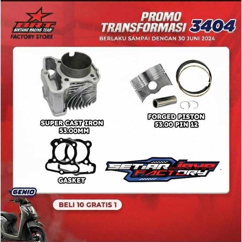 Blok Boreup BRT 53 Genio All New Beat Deluxe (2020+) All New Scoopy (2021+) Casting iron Set Piston 