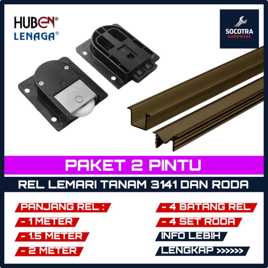 [ 2 Pintu ] Rel Lemari Sliding 2 Pintu 1/1.5/2 Meter Rel LAS - 02 - U M Lengkap Dengan Roda Lemari G