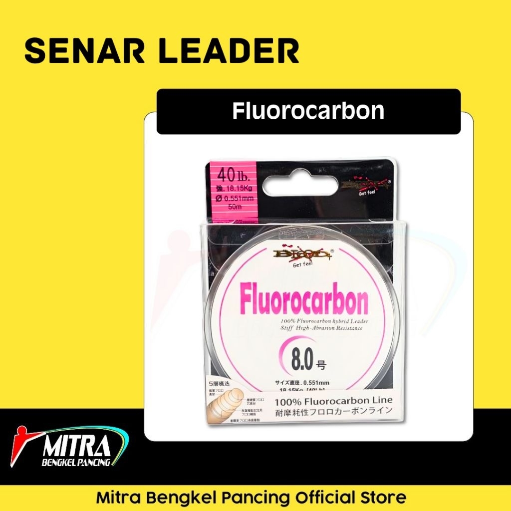 Senar Leader Blood Fluorocarbon Clear 50m Stiff High Abrasion Resitance 100% Fluorocarbon Hybrid Lea