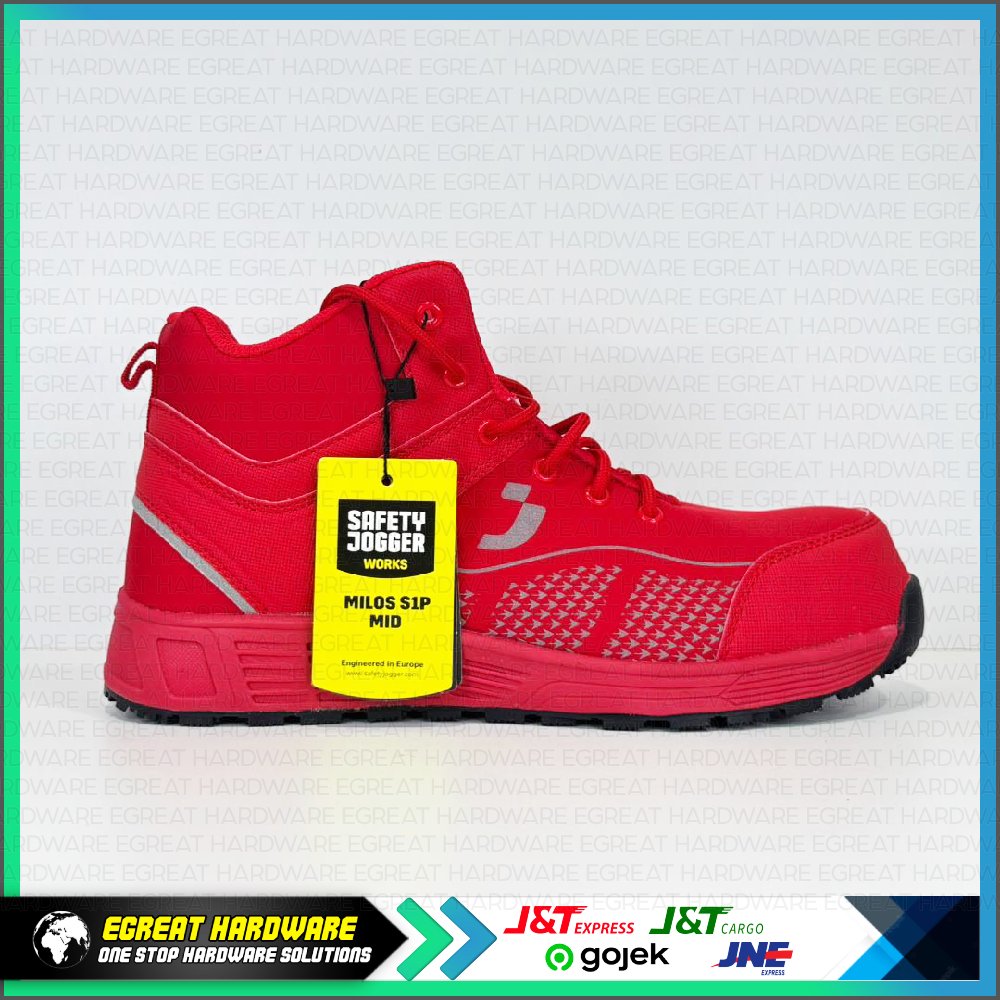 (BARANG READY / BUKAN PO) SAFETY SHOES; MID CUT, COMPOSITE, ESD; MILOS S1P MID, RED; SAFETY JOGGER