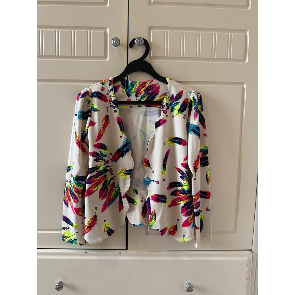 preloved blazer — blazer bunga white neon