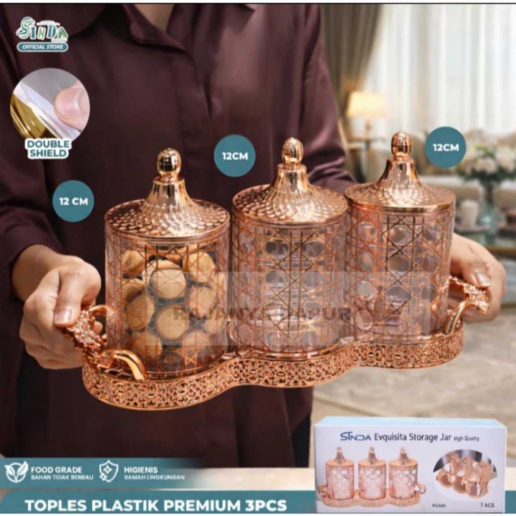 Toples Plastik Premium 3PCS + rak  - toples lebaran - toples sultan 3 pcs - toples sinda 3pcs  - top