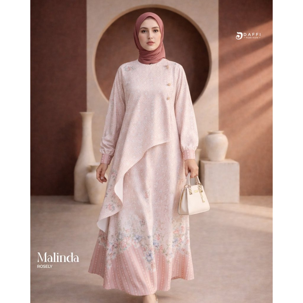 Daffi Hijab Malinda Dress - Gamis Wanita Dewasa Motif Kerah Sanghai Terbaru