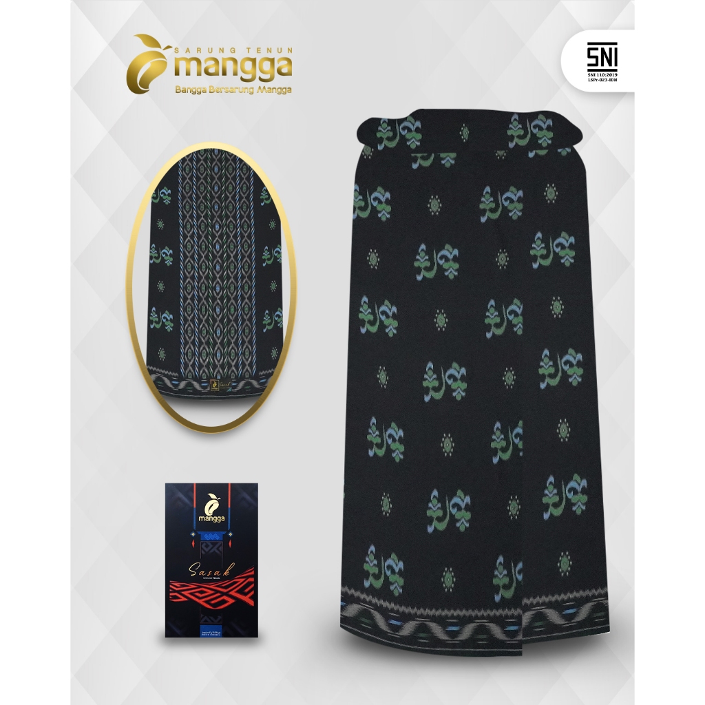 Sarung Mangga Sasak Kembang Sutra Hitam Biru SKR01