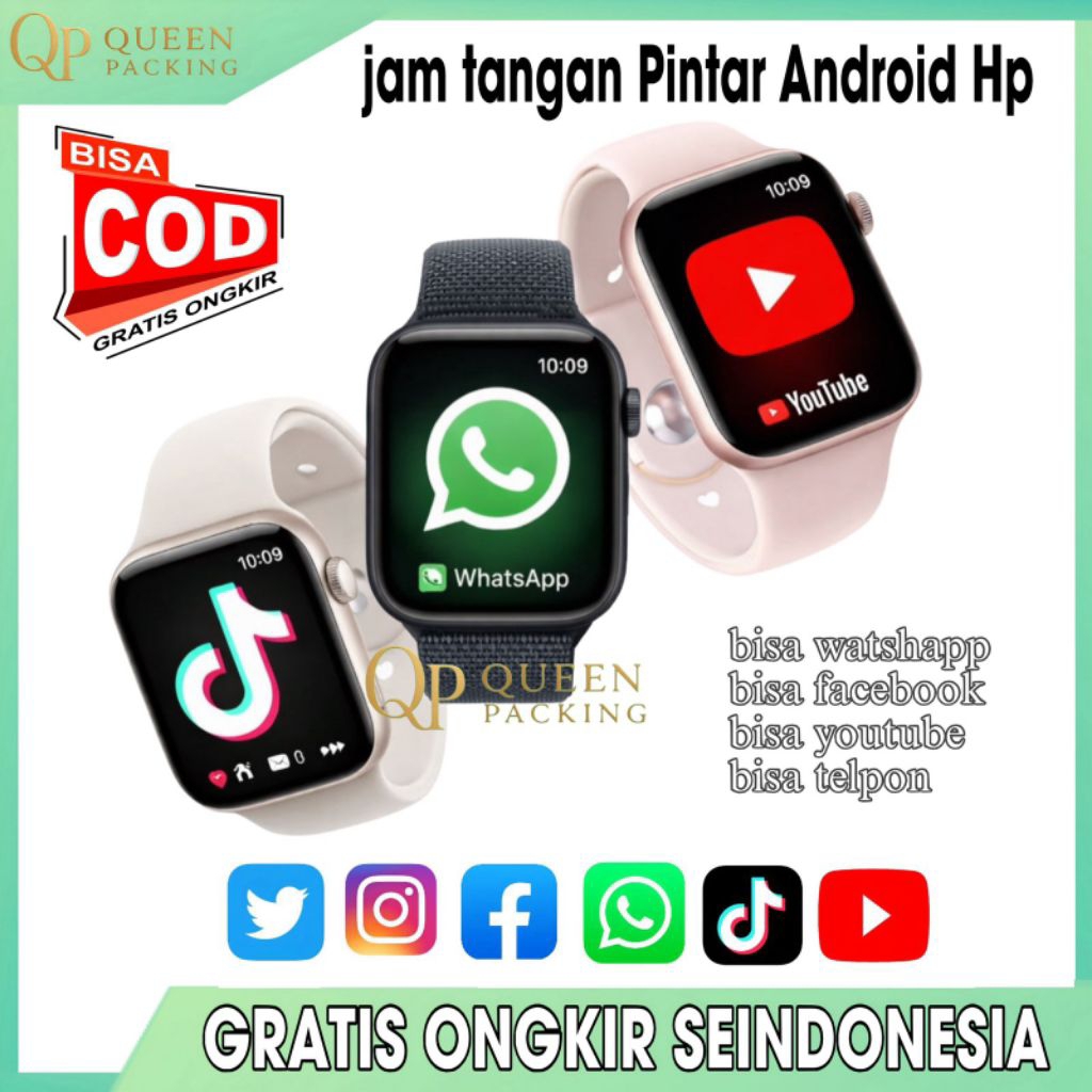 Jam Tangan Pintar Android HP Layar Sentuh Bisa Watshapp Telepon Tahan Air Smartwatch Pria Wanita Ter