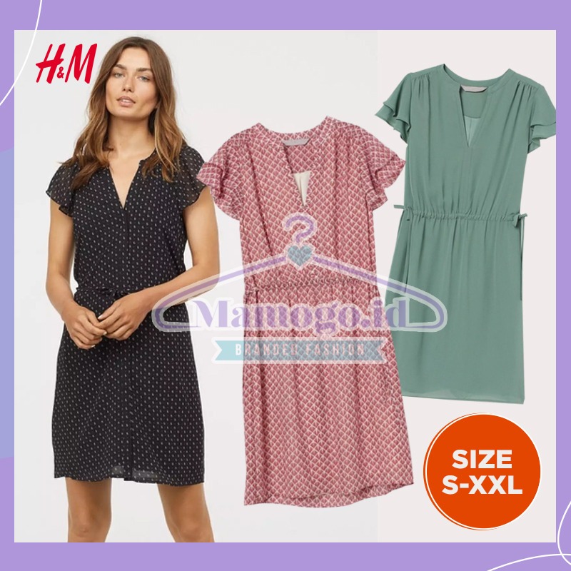 HM V-NECK DRESS TIE BELT V-NECK/PINTUCK DRESS V-NECK