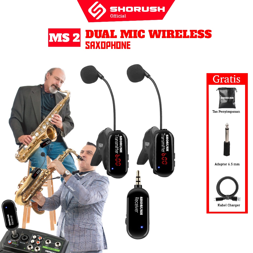 Shorush - MS 2 Microphone Wireless Saxophone Audio Mic Mixer