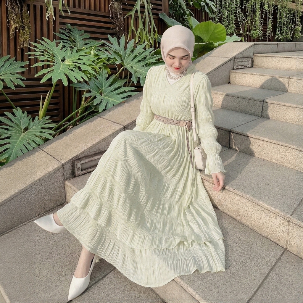 FANMU Dress Gamis Plisket | Long Dress Muslim Korean Style