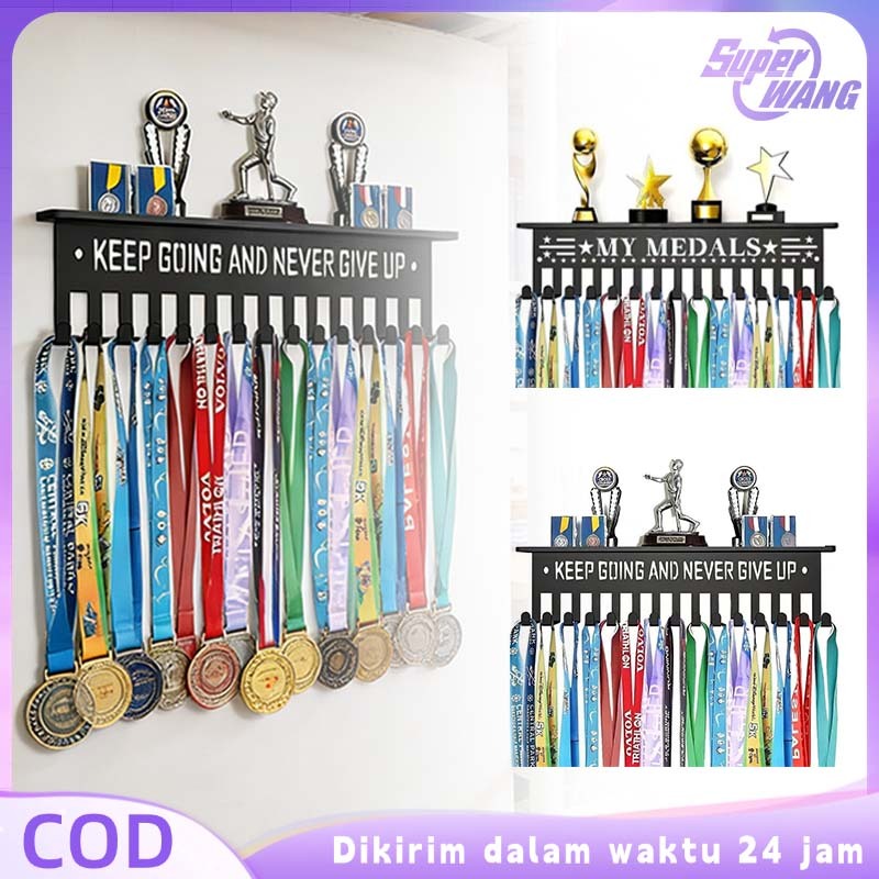 2in1 Gantungan Medali Dinding Rak Piala Dinding Tempel Rak Medali Gantung Rak Pajangan Piala