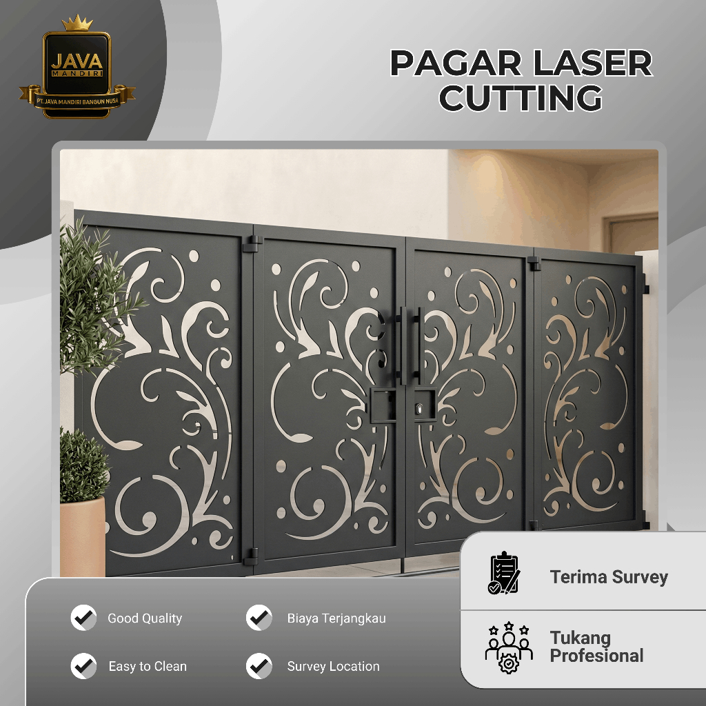 Pagar Rumah Besi Motif Laser Cutting Mewah Custom Plat 1,2mm Hollow