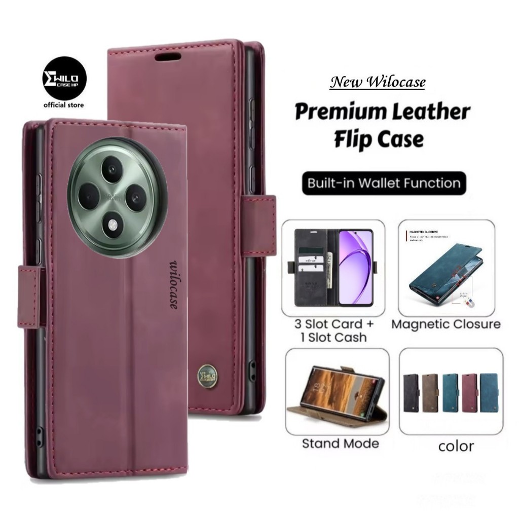 new wilocase hp oppo reno12 F | oppo reno 12 F 5G premium quality case flip wallet kulit casing domp