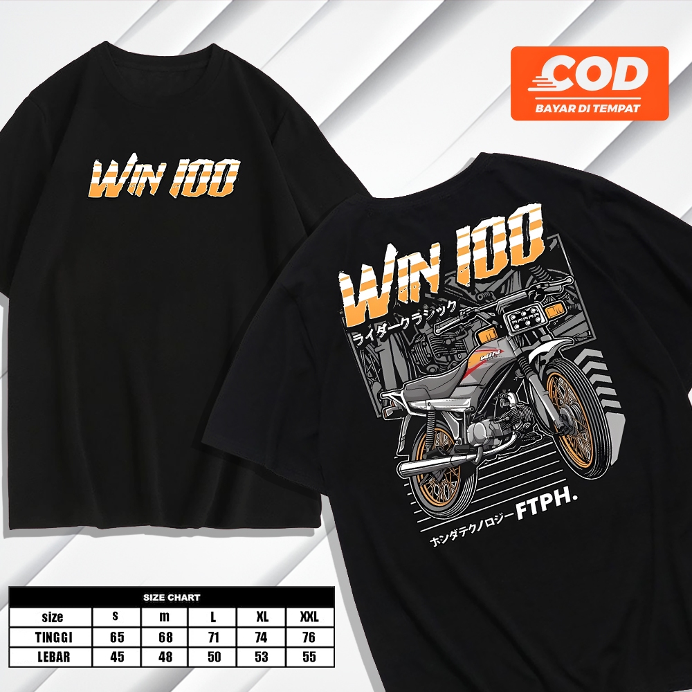 KENZIO KAOS -  Kaos Baju Atasan Tshirt Lengan Pendek Black Motor Honda Win100 FTPH Original Terbaru 