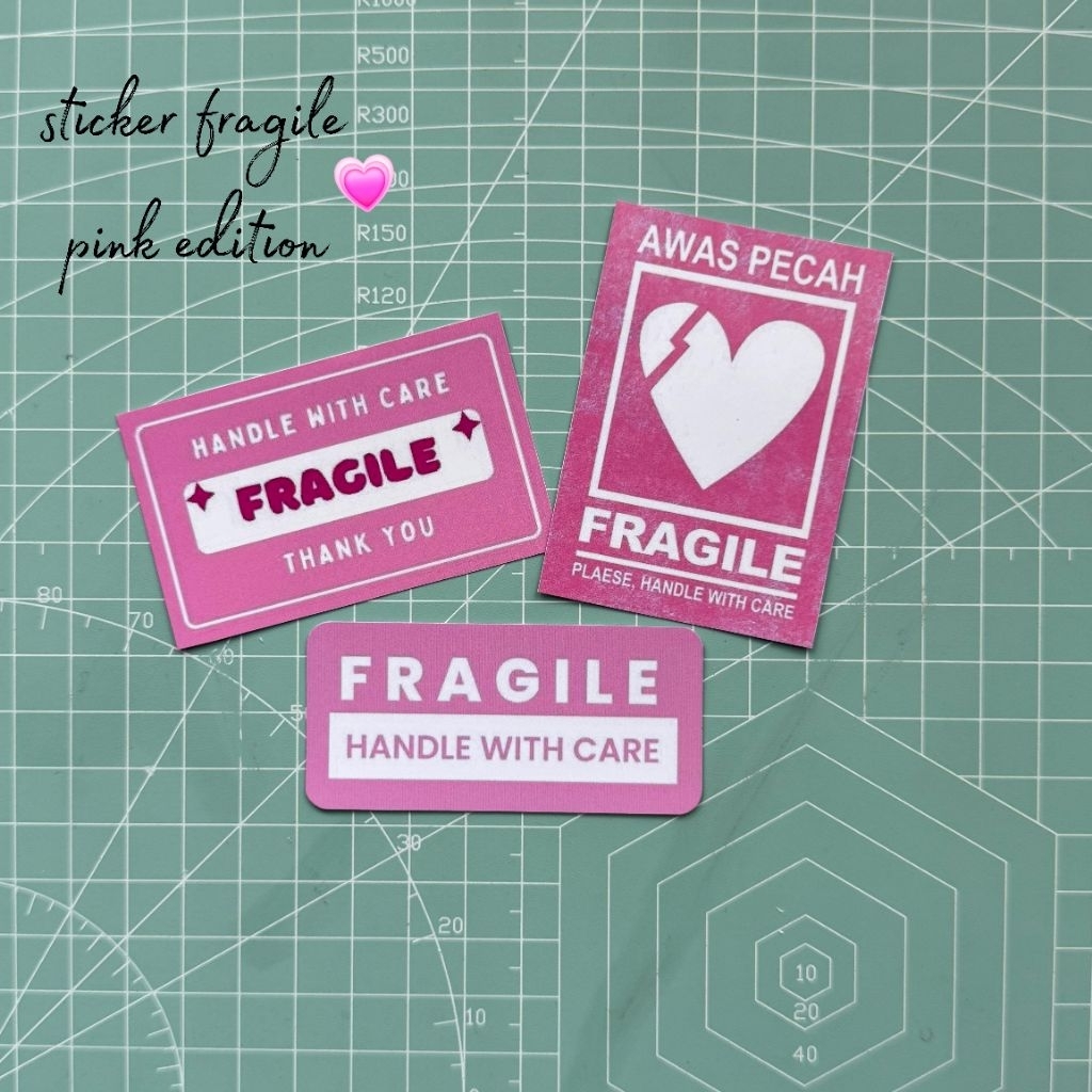 [baca desc] Sticker Fragile Tema Pink Kpop Packing