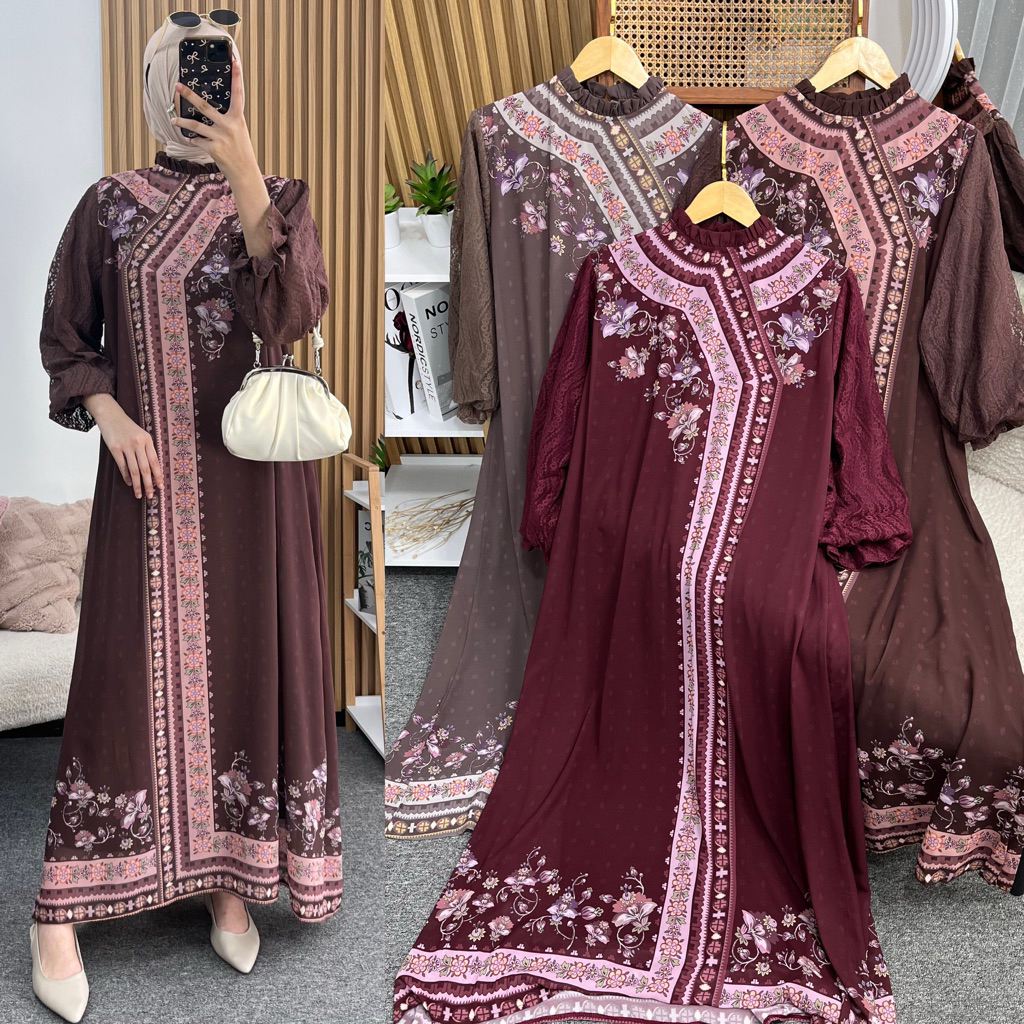 Little butik RINAYA PREMIUM LONGDRESS | gamis lebaran brukat chantily