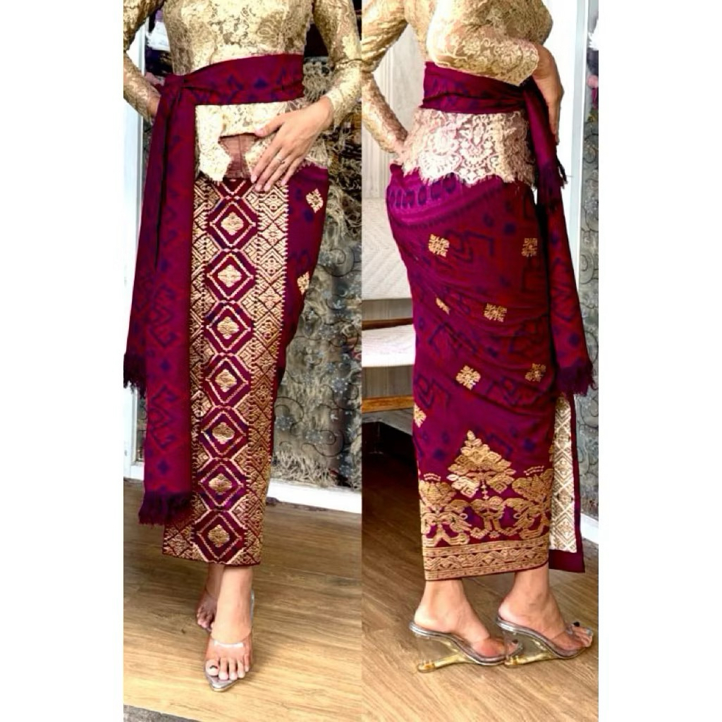 kamen endek set selendang tumpal songket bordir premium//kamen endek