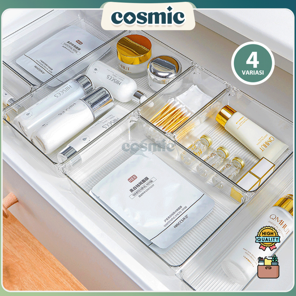 COSMIC Tempat Skincare Makeup Akrilik Tebal Wadah Sendok Garpu Desain Garis Transparan