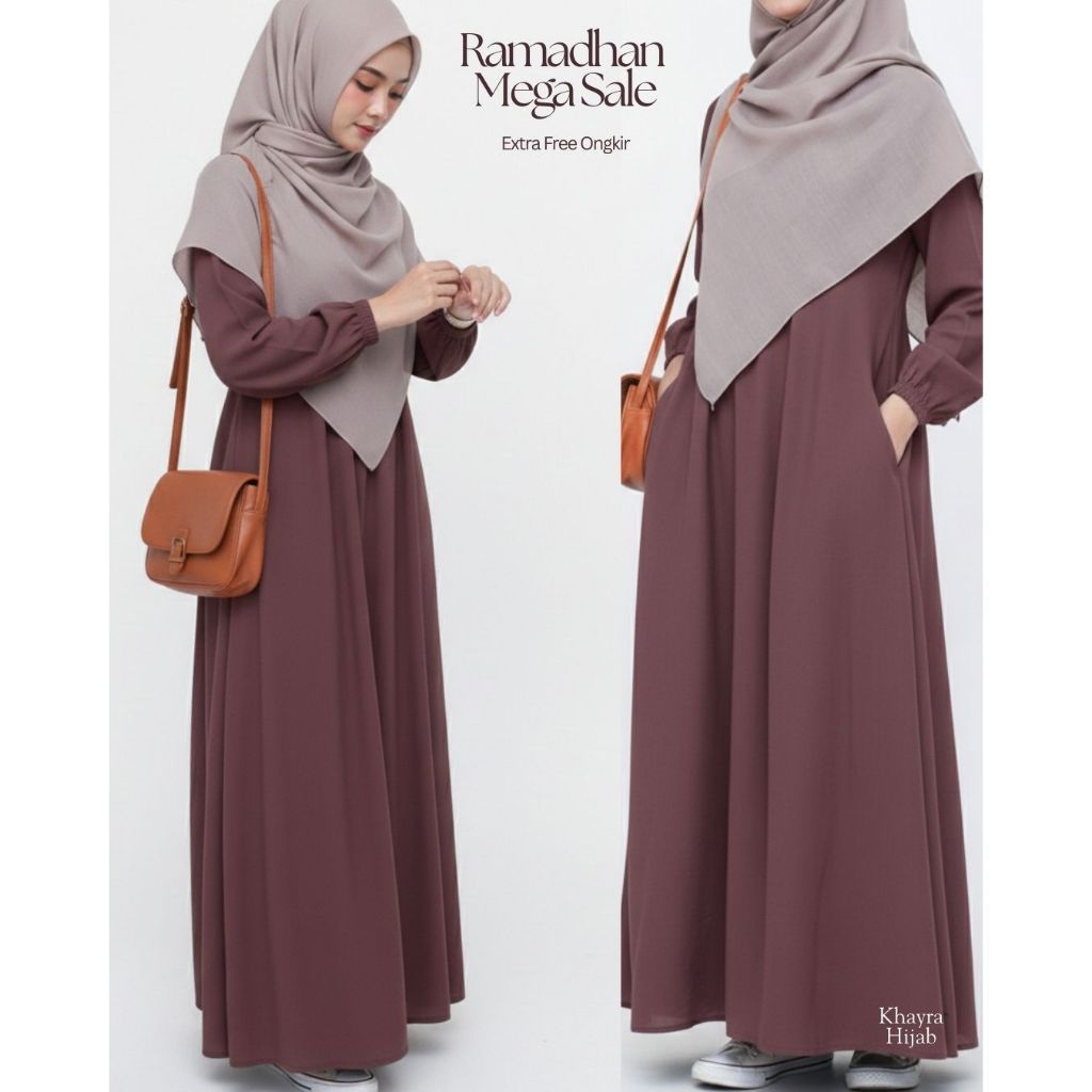 Aliva Dress - Gamis Muslimah haji & umrah lebaran muslim outer bahan premium