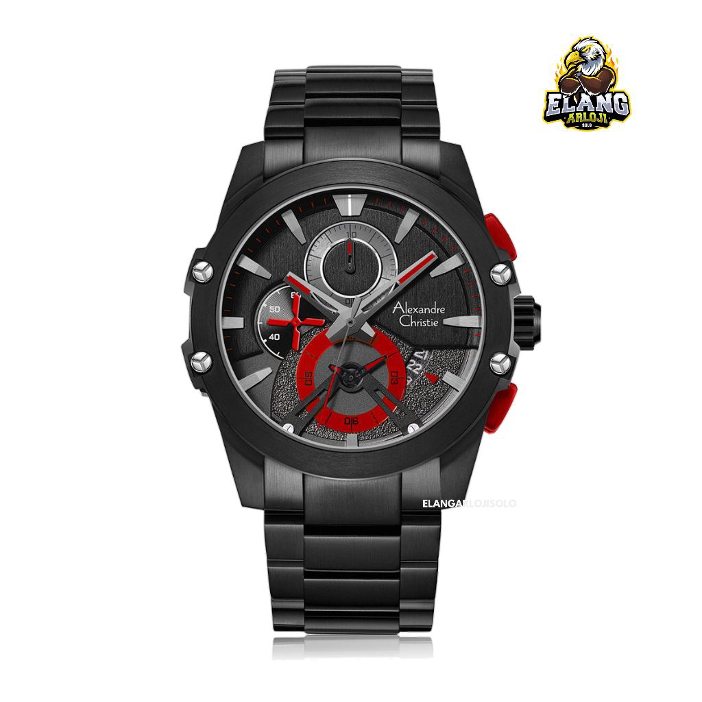 Jam Tangan Pria Alexandre Christie AC 6607 Black Red Original