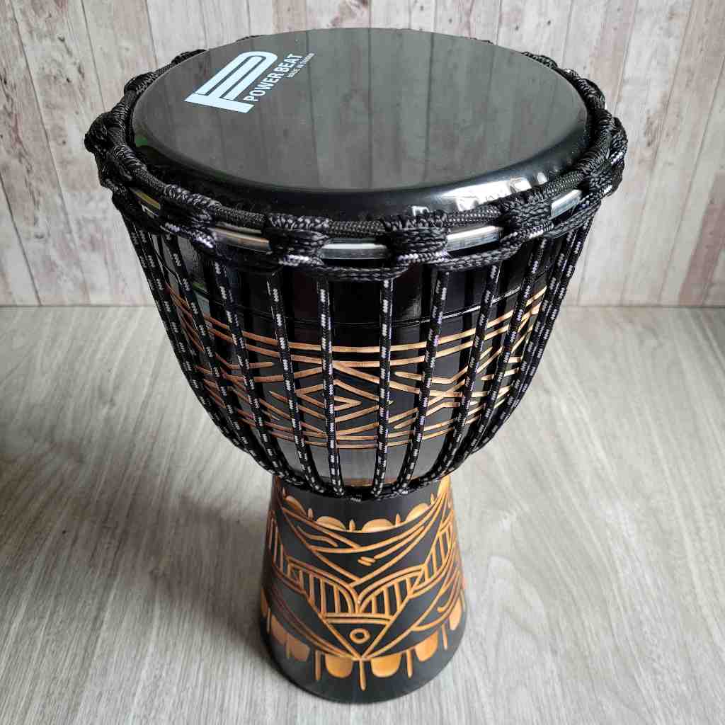 Gendang Jimbe 40 cm Tali Mika 8 inch Alat Musik Perkusi Ukiran Tangan