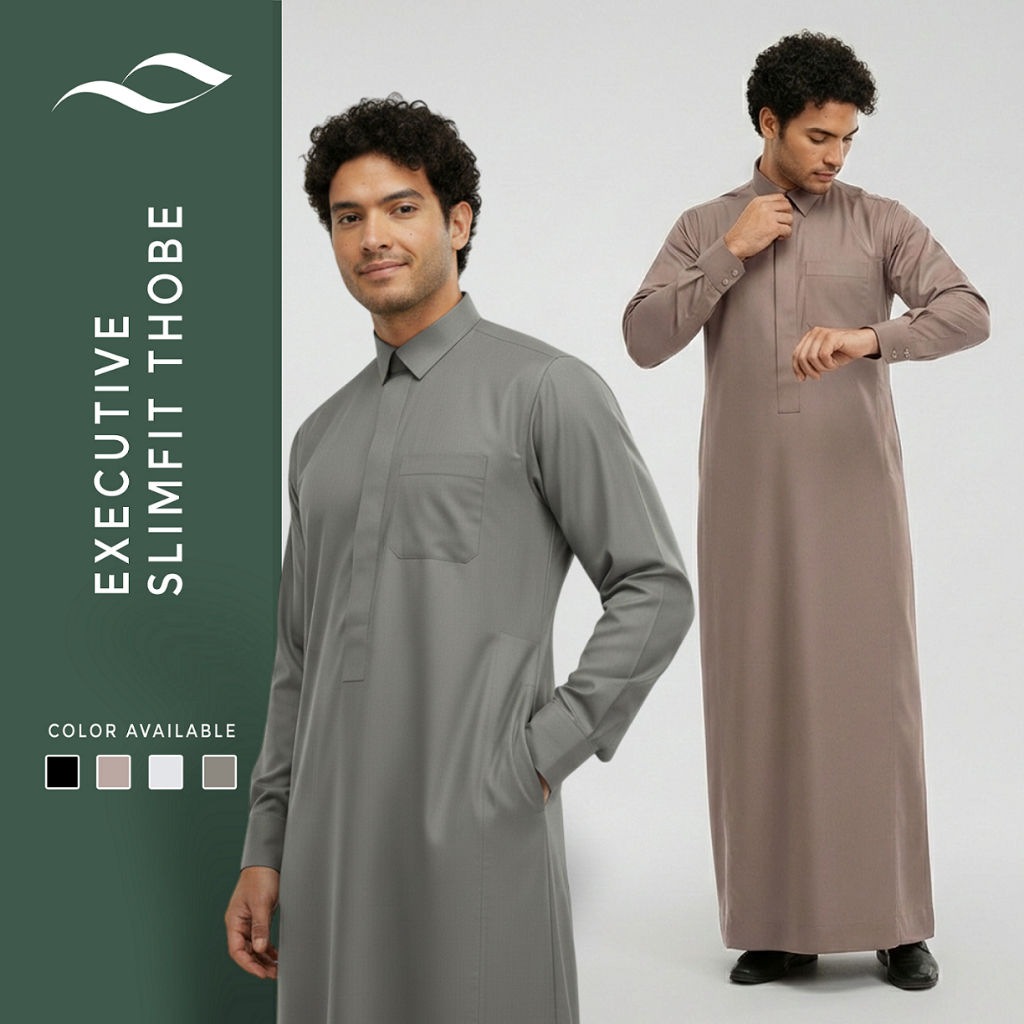 HAMIZAN - EXECUTIVE SLIMFIT THOBE - Baju Gamis Jubah Pria Lengan Panjang | Pakaian Muslim Pria Thobe
