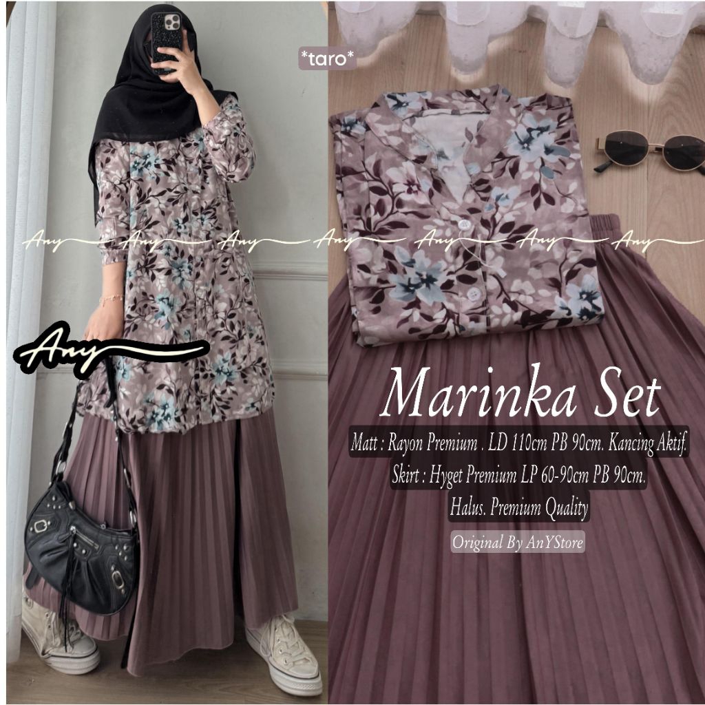 Salma Set, Marinka Set setelan tunik rayon premium dan rok panjang hyget premium outfit kampus kerja