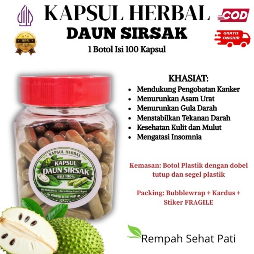 Kapsul Daun Sirsak - Isi 100 Kapsul - Asli Daun Sirsak