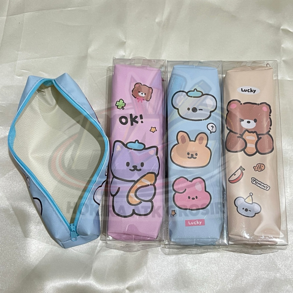 Kotak Pensil Kain Squeezy Pink/ Biru/ Coklat Muda