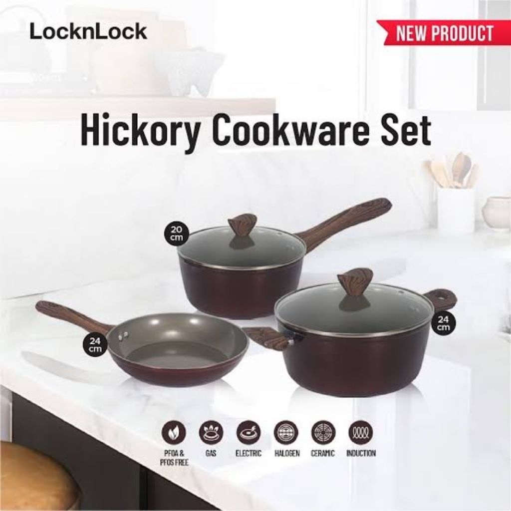 LOCK N LOCK HICKORY SET ALAT MASAK | CEUCEPAN | CARRESOLE | FRYPAN | STEIN GLOWPAN