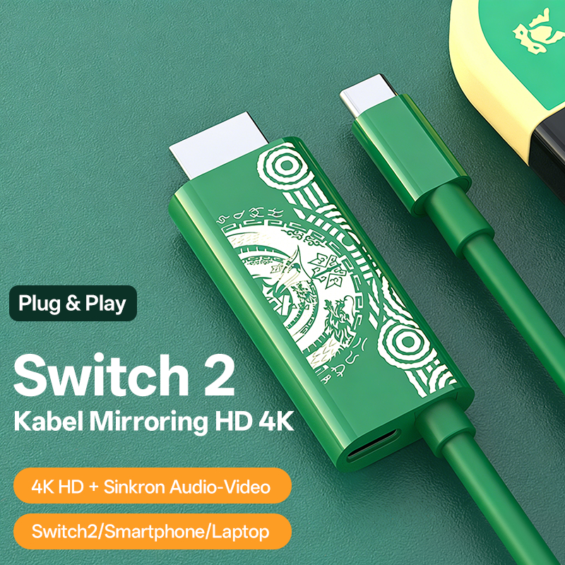 Kabel Mode TV Switch2 4K PD 100W 1.8M, Pengisian Sambil Bermain, Desain Zelda, Cocok untuk Gaming di