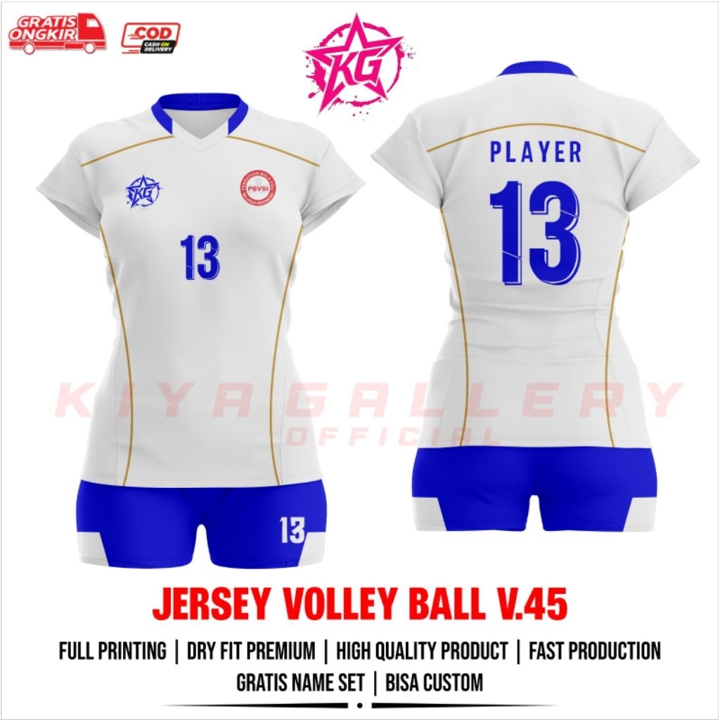 JERSEY BAJU VOLI WANITA V.45 FULL PRINTING GRATIS NAMA DAN NOMOR