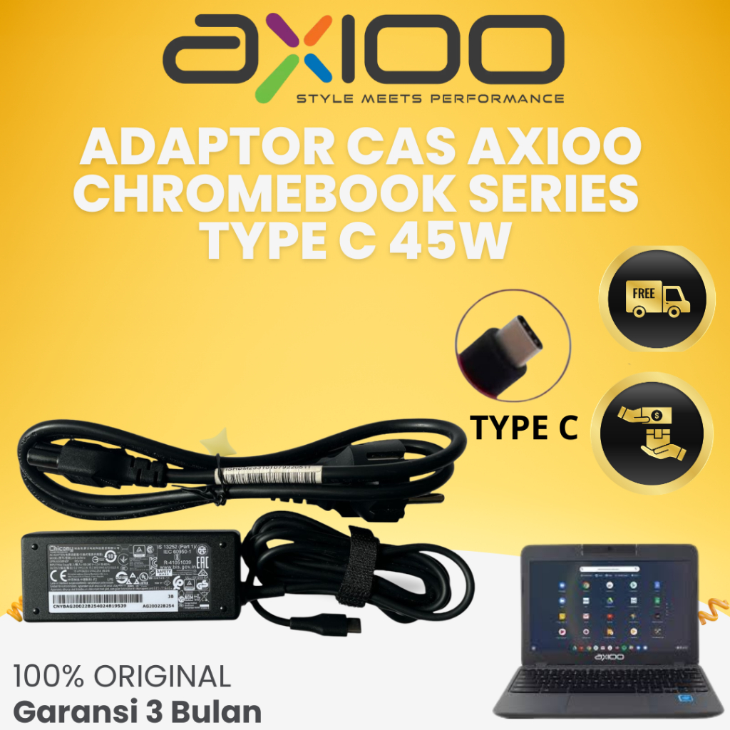 Adaptor Cas laptop Axioo Chromebook Type C 45W Garansi 3 Bulan Original