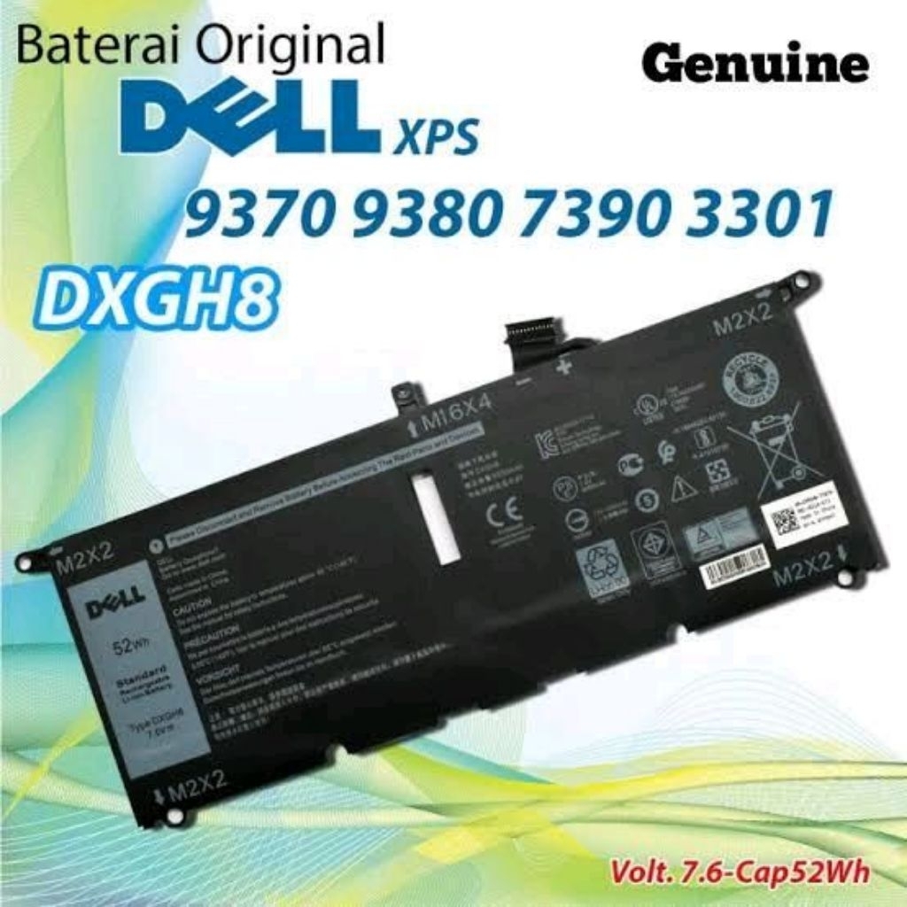 Baterai Dell xps 13 9370 9380 7390 3301 DXGH8