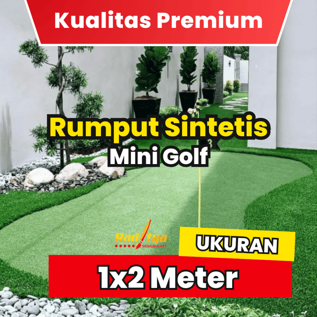 RDA Rumput Sintetis Mini Golf Tebal 15mm Ukuran 1x2 Meter – Rumput Golf Artificial Premium untuk Min