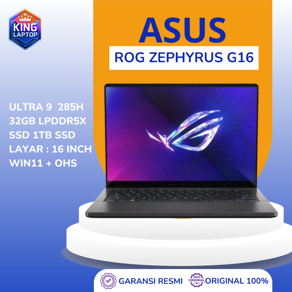 ASUS Rog Zephyrus G16 GU605CM - Intel Ultra 9-285H - 32GB - 1TB - RTX5060 8GB - W11 - Office