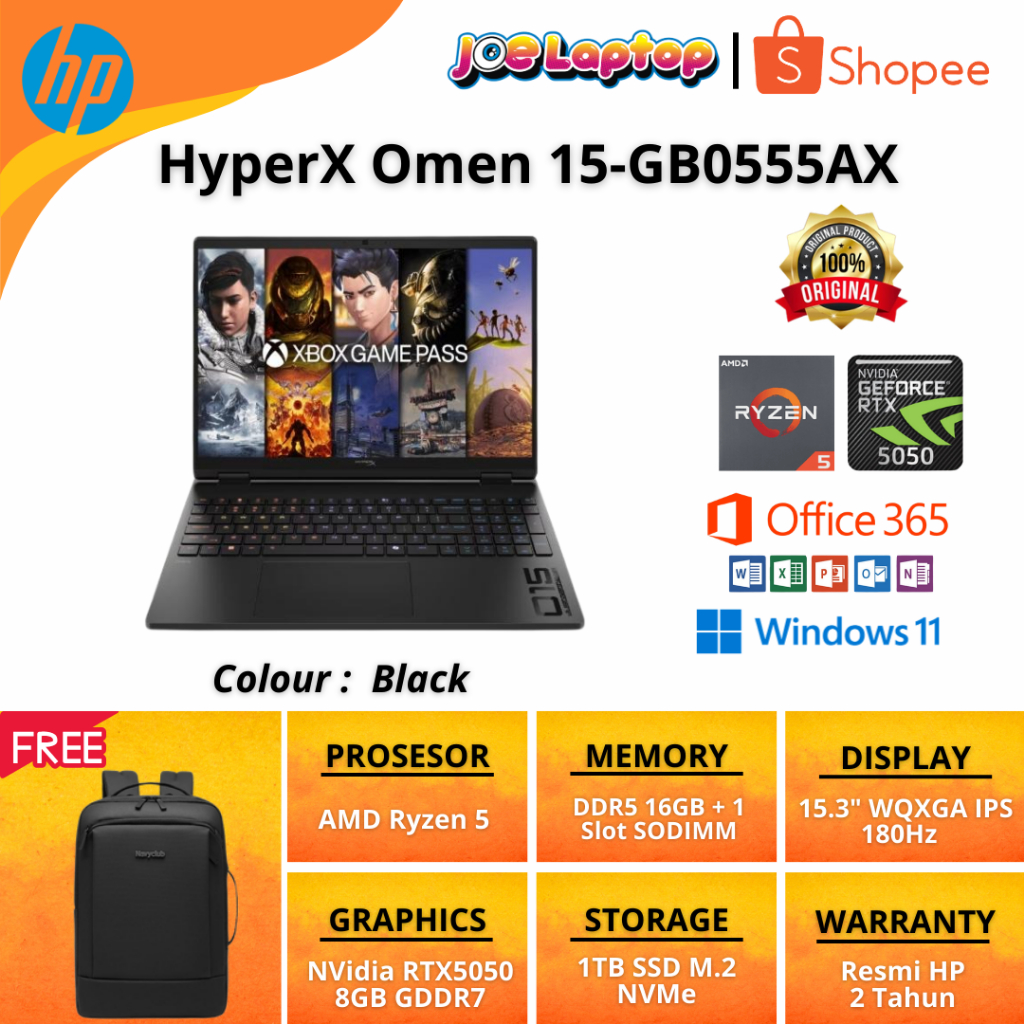 HP HyperX Omen 15-GB0555AX Black Ryzen 5 240 Win11 OHS(15.3" WQXGA IPS/RTX5050/1TB SSD/16GB)