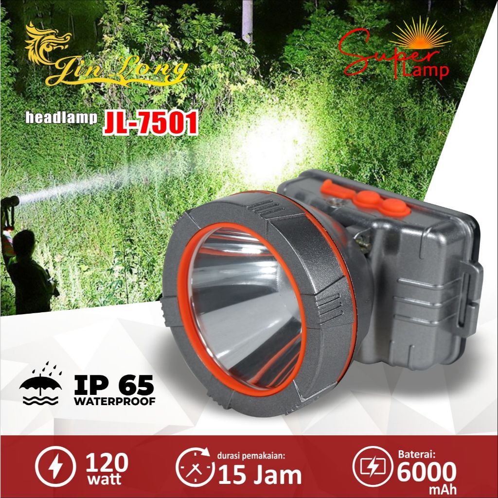 Senter Kepala / Headlamp Jinlong JL 7501 waterproof / tahan air 120 watt