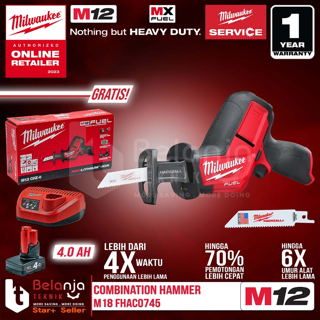 Milwaukee M12 CHZ-0 Gergaji Sabre