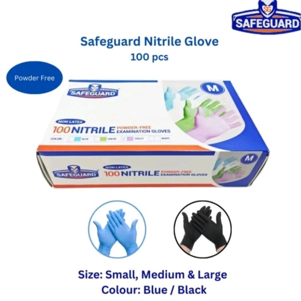 Sarung Tangan nitril safeguard / sarung tangan nitrile 100pcs / sarung tangan nitrile powder free / 