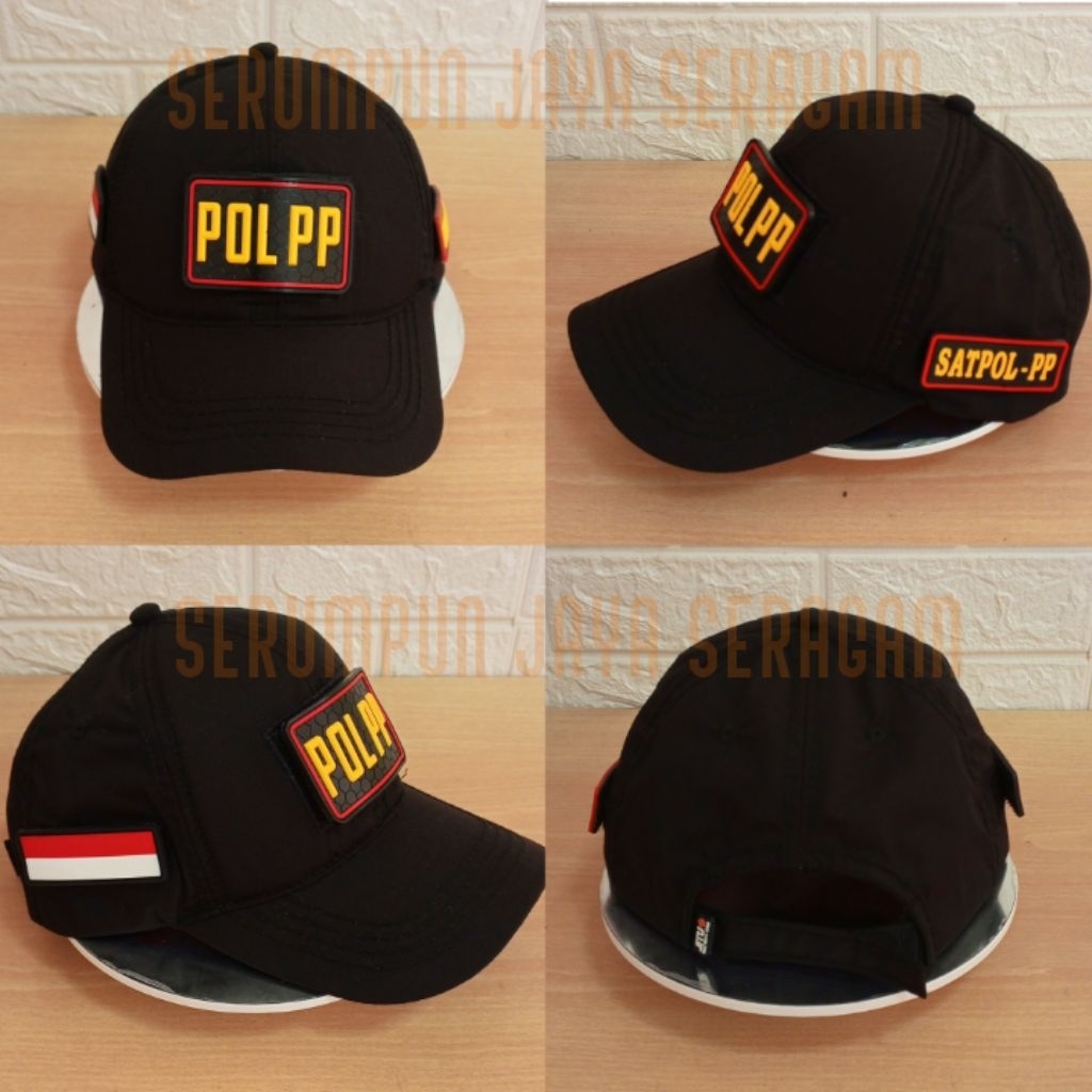 TOPI POL PP HITAM TACTICAL 3 PATCH RUBBER - TOPI POL PP HITAM TACTICAL PEREKAT PATCH RUBBER KARET LE